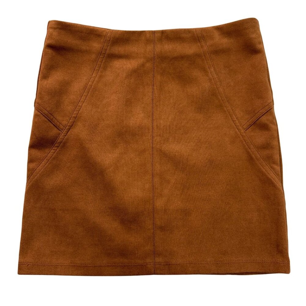 Mosaic & Co Y2K Mini Skirt Womens S Cognac Faux Suede Brown Boho Western Retro‎